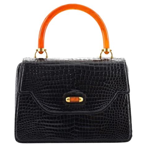 Gucci Vintage Top Handle Flap Bag Alligator with Lucite Small 